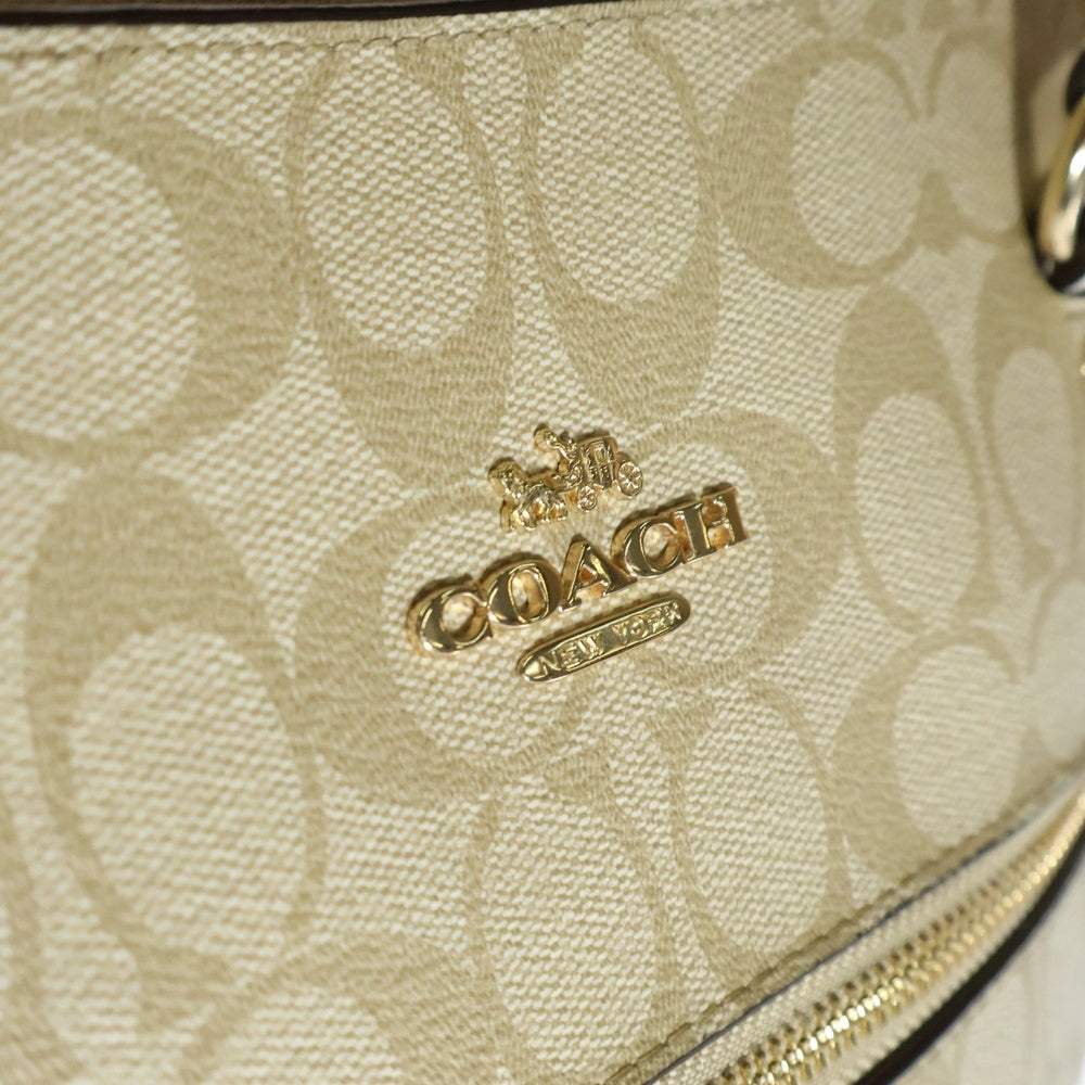 COACH(コーチ) シグネチャー ロゴ コーティングキャンバス レザー トートバッグ ベージュ レディース