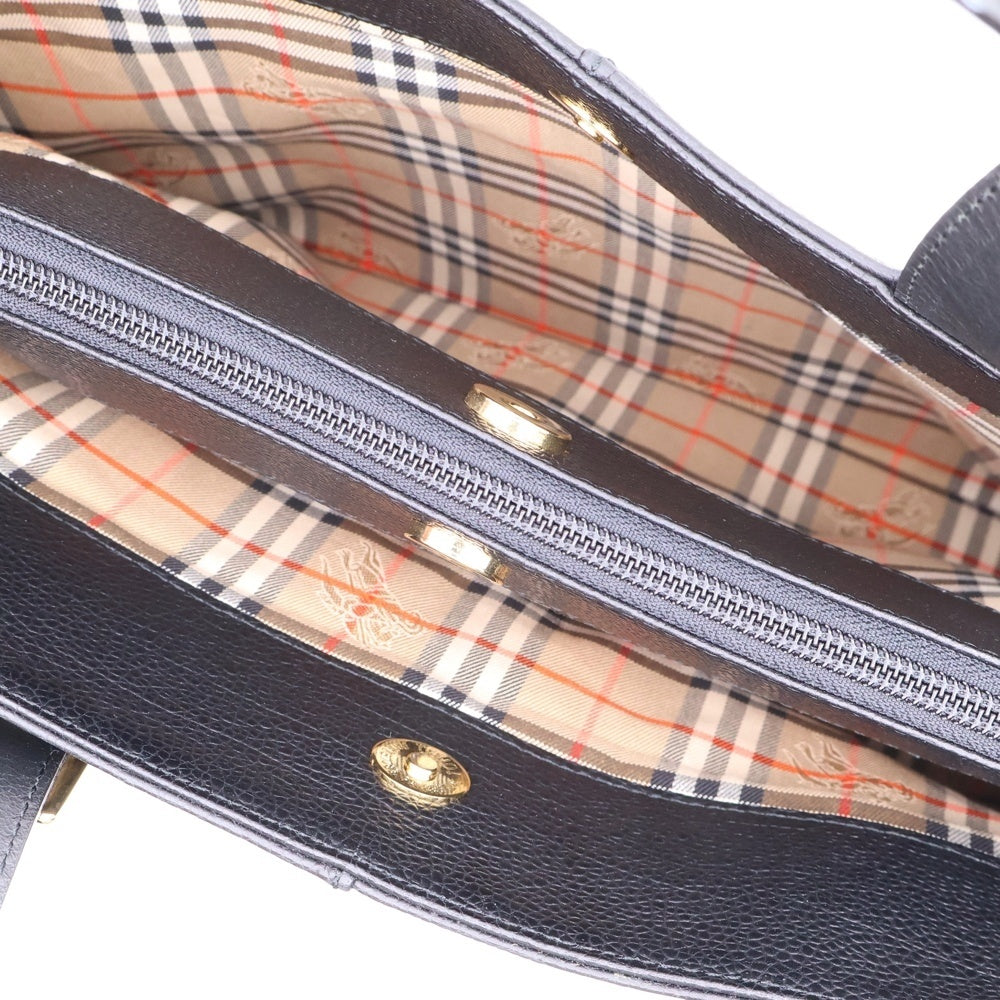 BURBERRY(バーバリー) ノバチェック レザー ハンド トートバッグ ゴールド金具 ブラック