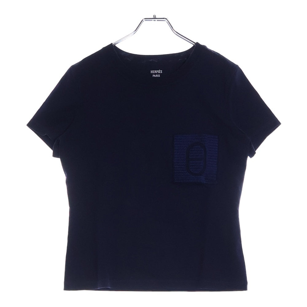 HERMES(エルメス) 23SS シェーヌダンクル Hロゴワッペン クルーネック 半袖Tシャツ カットソー ネイビー レディース
