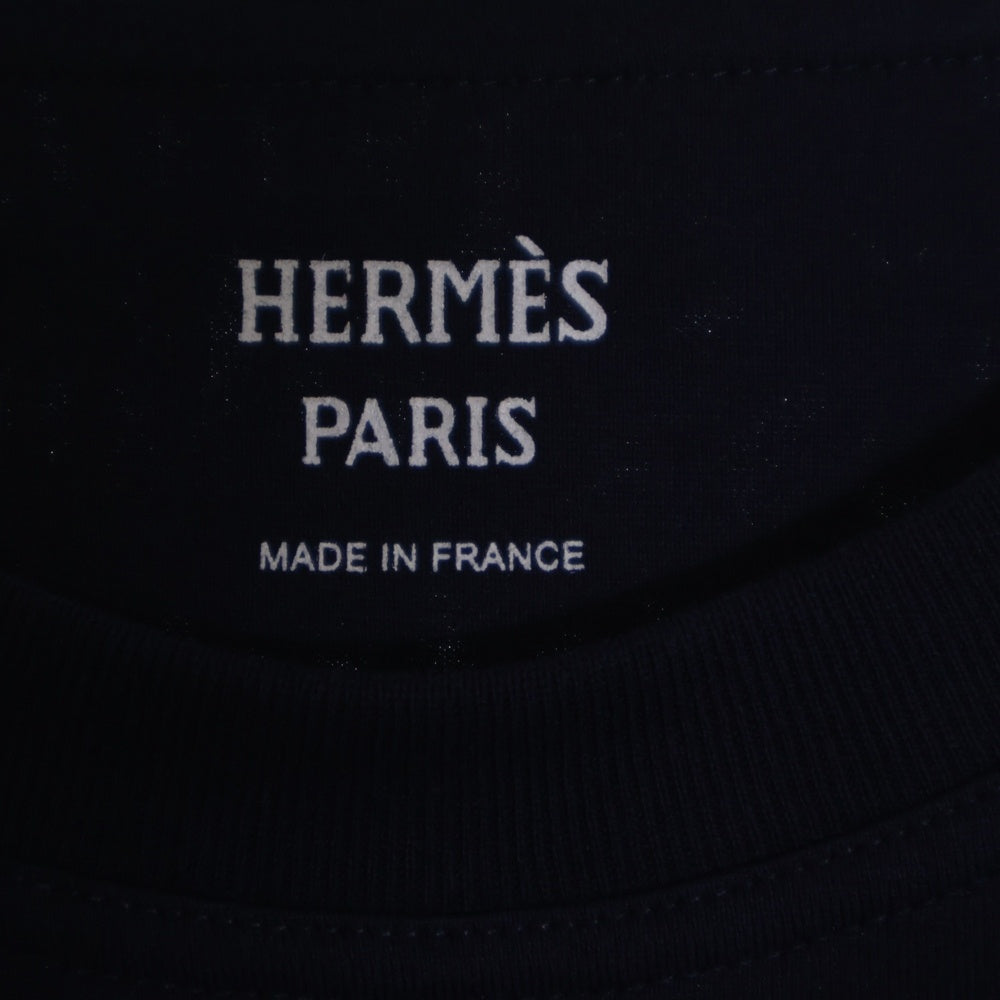HERMES(エルメス) 23SS シェーヌダンクル Hロゴワッペン クルーネック 半袖Tシャツ カットソー ネイビー レディース