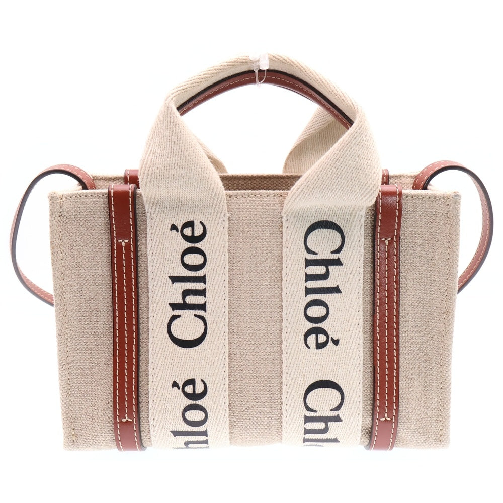 Chloe(クロエ) WOODY ウッディミニ トート キャンバス レザー ショルダーバッグ ベージュ/ブラウン レディース CHC22AS397I2690U