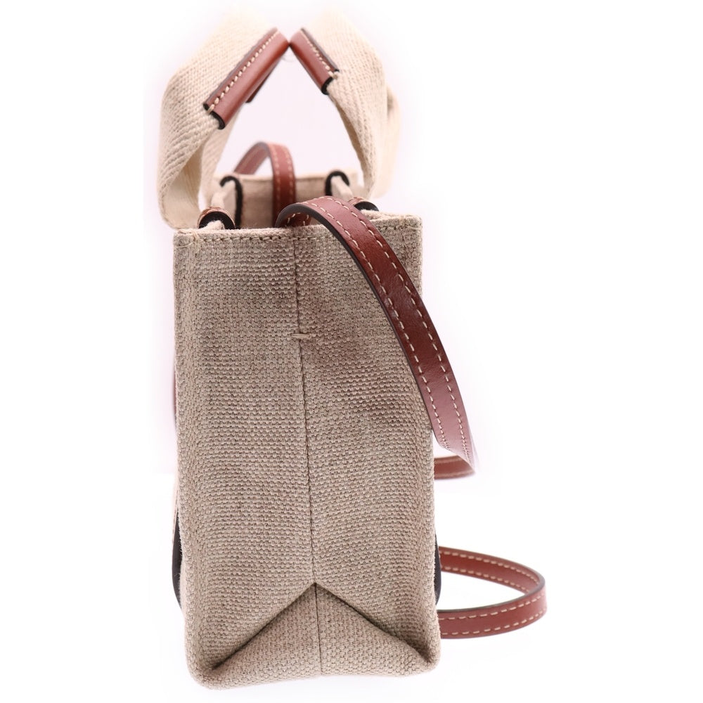 Chloe(クロエ) WOODY ウッディミニ トート キャンバス レザー ショルダーバッグ ベージュ/ブラウン レディース CHC22AS397I2690U