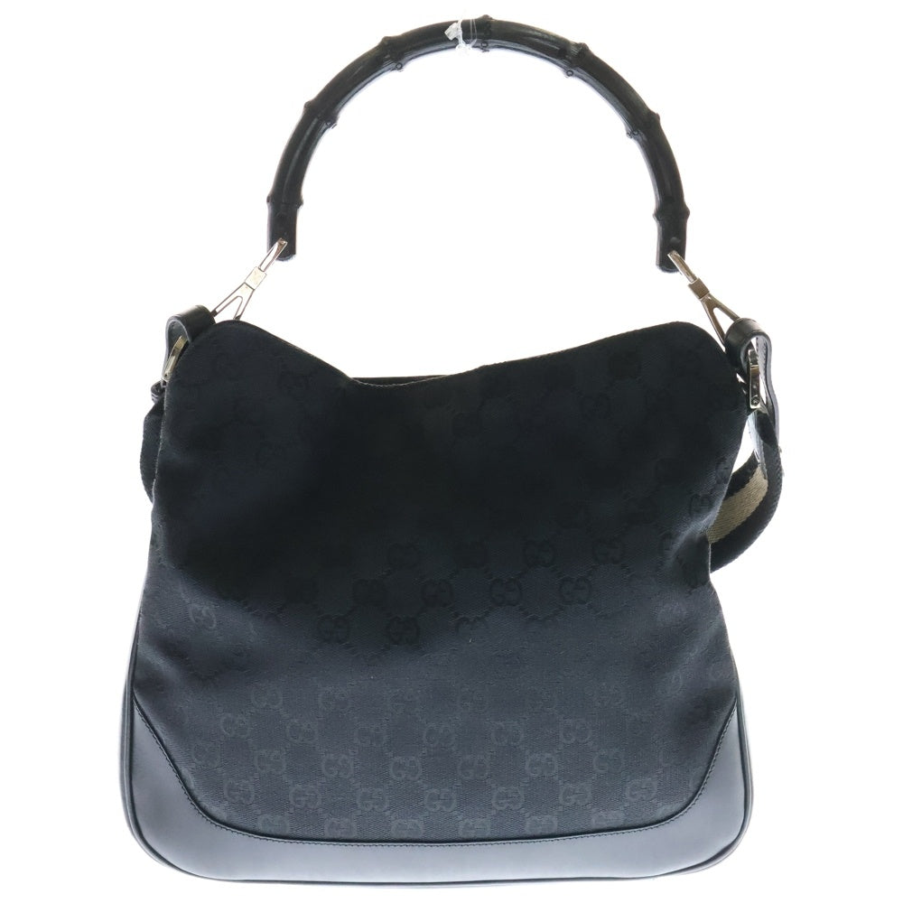 GUCCI(グッチ) バンブー GGキャンパス 2WAY レザー切替ハンドバッグ ショルダーバッグ ブラック レディース 0014095