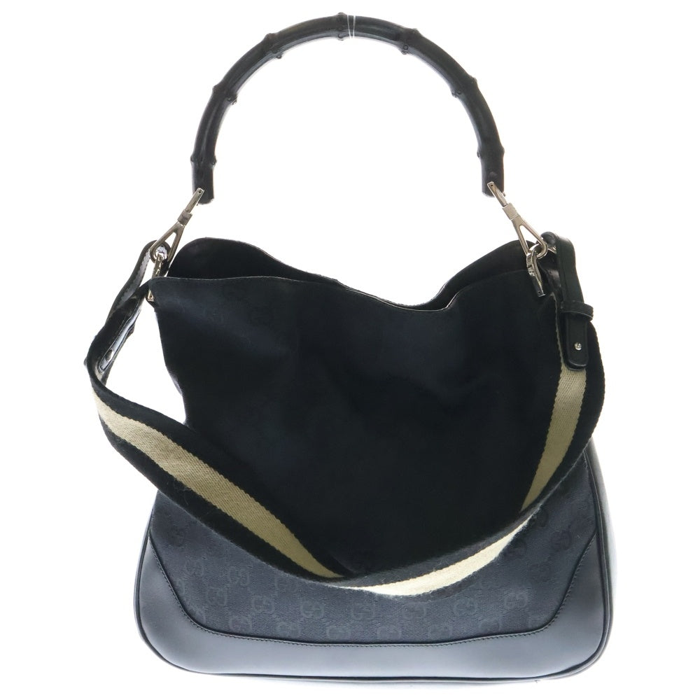 GUCCI(グッチ) バンブー GGキャンパス 2WAY レザー切替ハンドバッグ ショルダーバッグ ブラック レディース 0014095