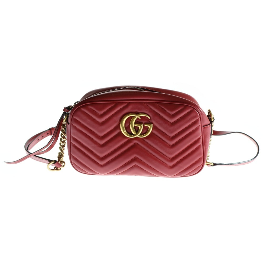 GUCCI(グッチ) GGマーモント キルティング チェーン ショルダーバッグ レッド ゴールド金具 レザー 447632
