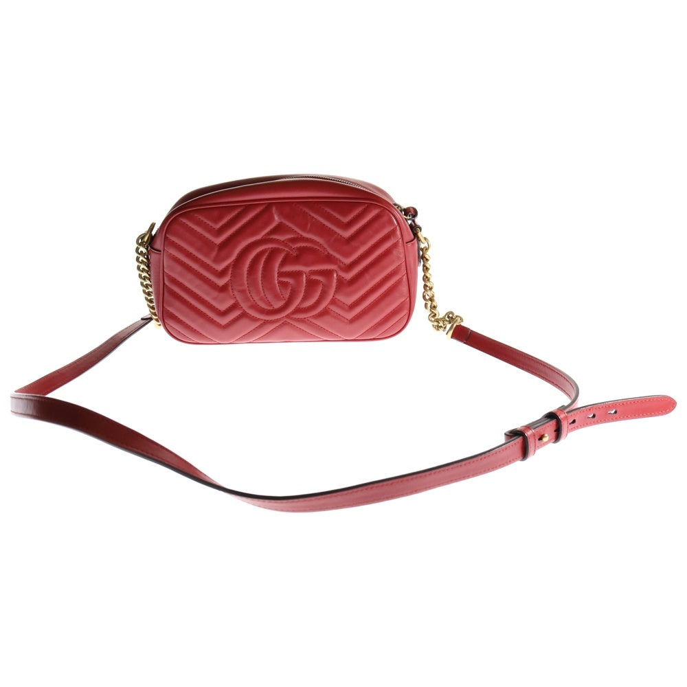 GUCCI(グッチ) GGマーモント キルティング チェーン ショルダーバッグ レッド ゴールド金具 レザー 447632