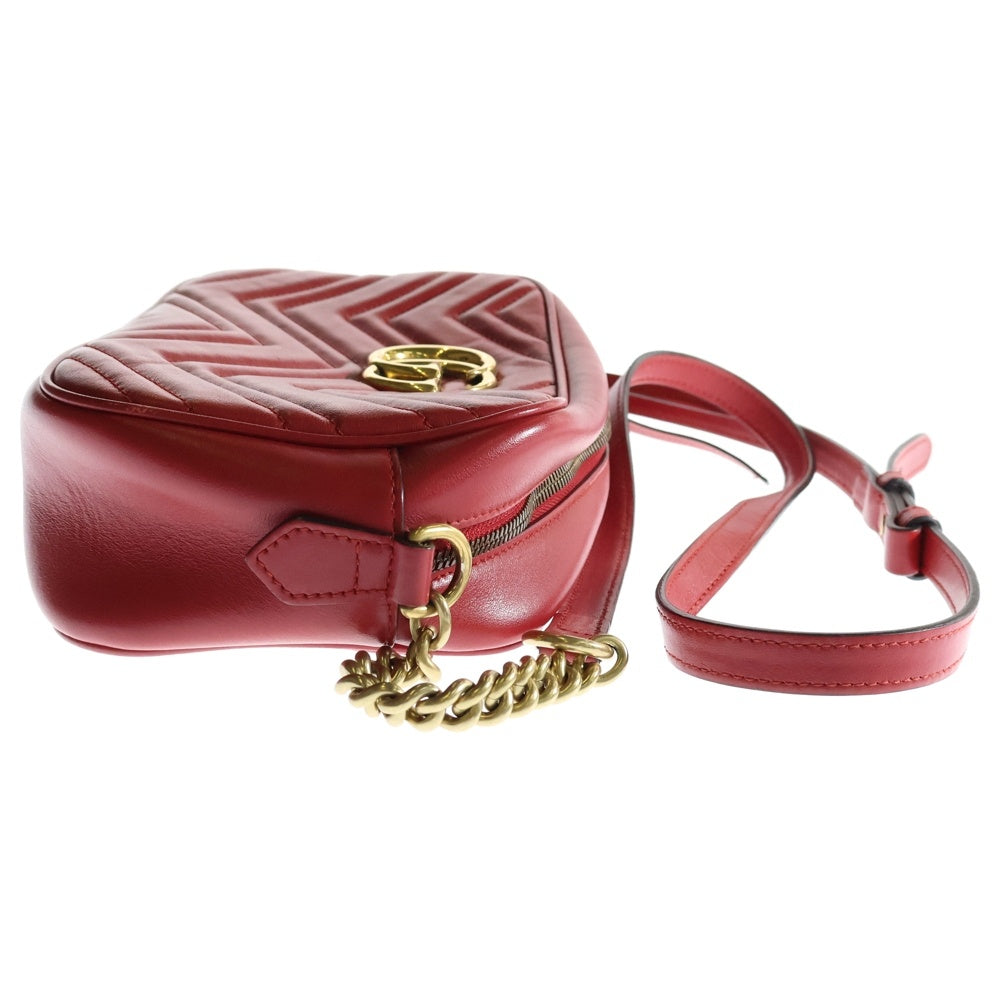 GUCCI(グッチ) GGマーモント キルティング チェーン ショルダーバッグ レッド ゴールド金具 レザー 447632