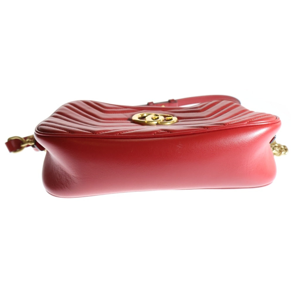 GUCCI(グッチ) GGマーモント キルティング チェーン ショルダーバッグ レッド ゴールド金具 レザー 447632