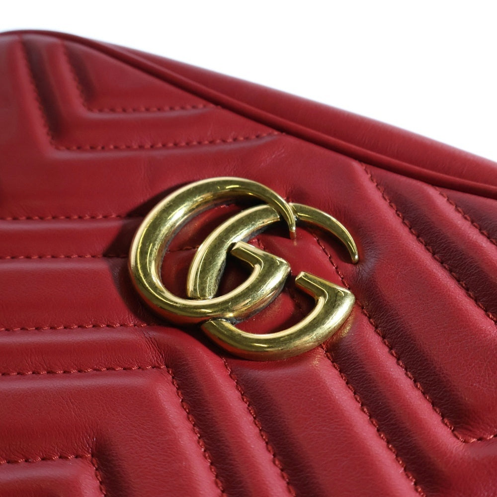 GUCCI(グッチ) GGマーモント キルティング チェーン ショルダーバッグ レッド ゴールド金具 レザー 447632