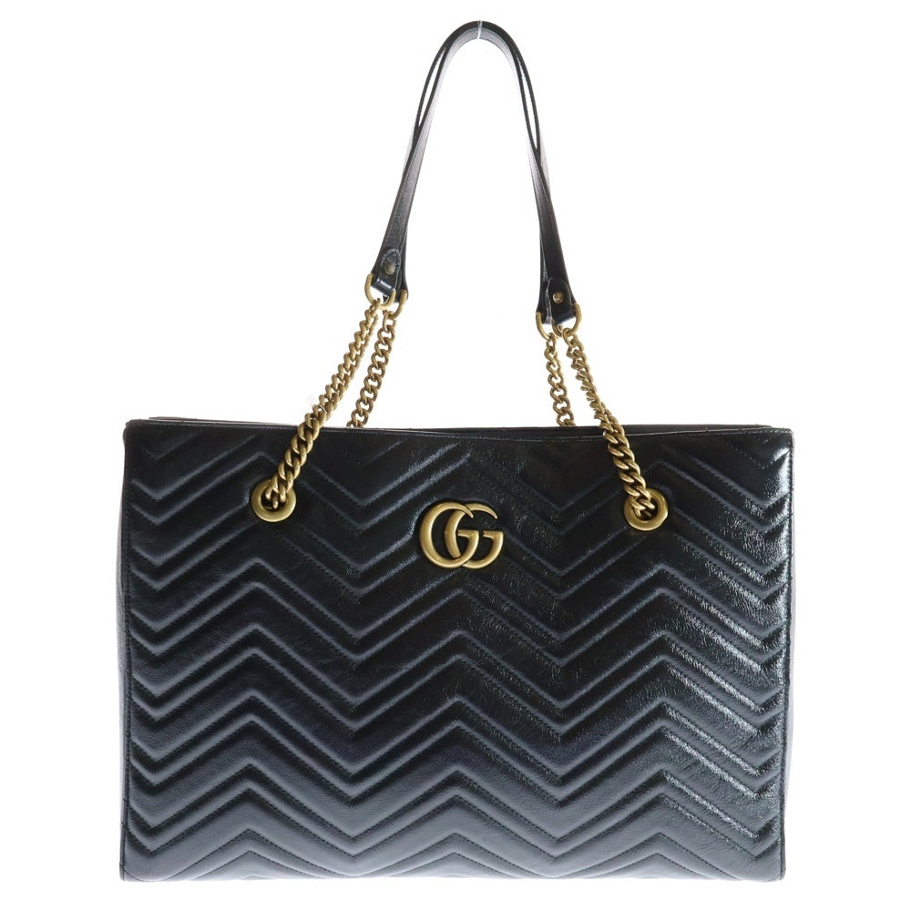 GUCCI(グッチ) GGマーモント チェーンショルダーバッグ ブラック レザー トートバッグ 524578