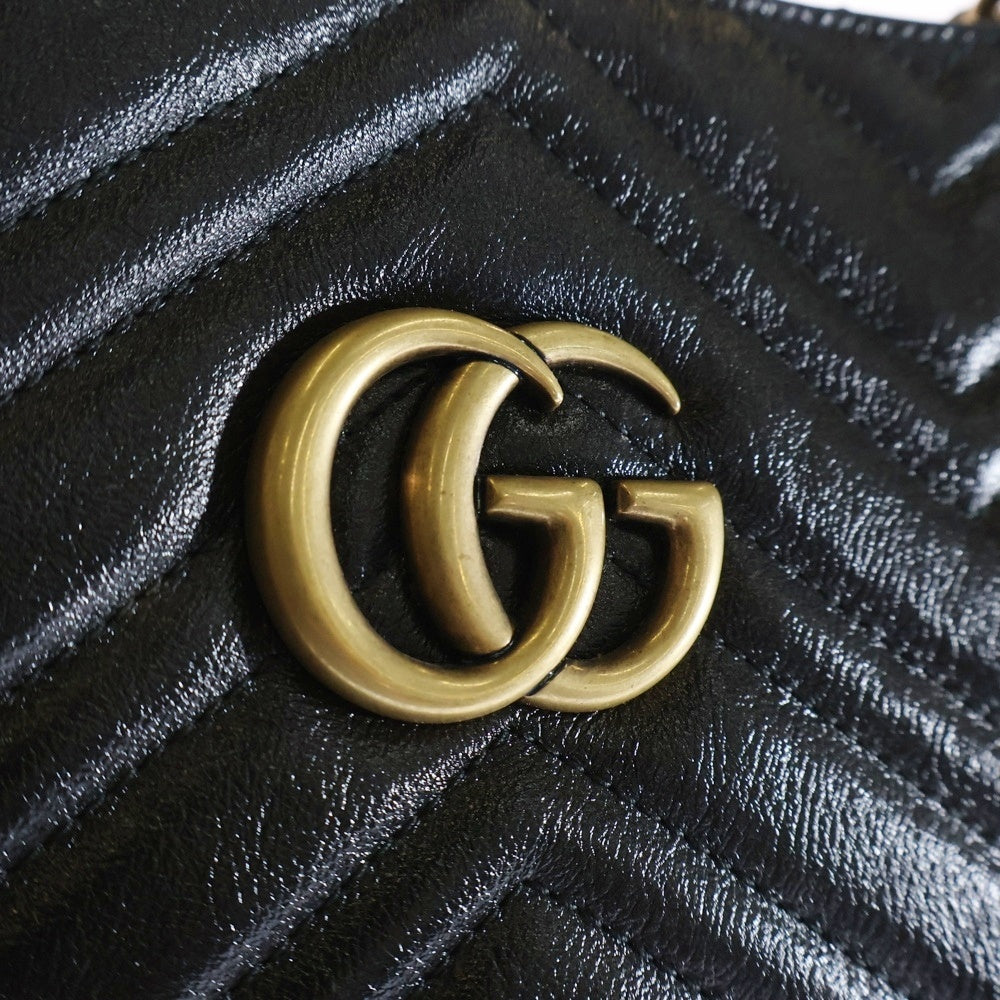 GUCCI(グッチ) GGマーモント チェーンショルダーバッグ ブラック レザー トートバッグ 524578