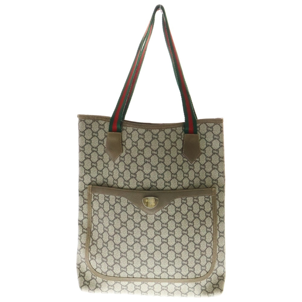 GUCCI(グッチ) オールドグッチ シェリーライン トートバッグ ハンドバッグ ベージュ×ブラウン ゴールド金具 キャンバス