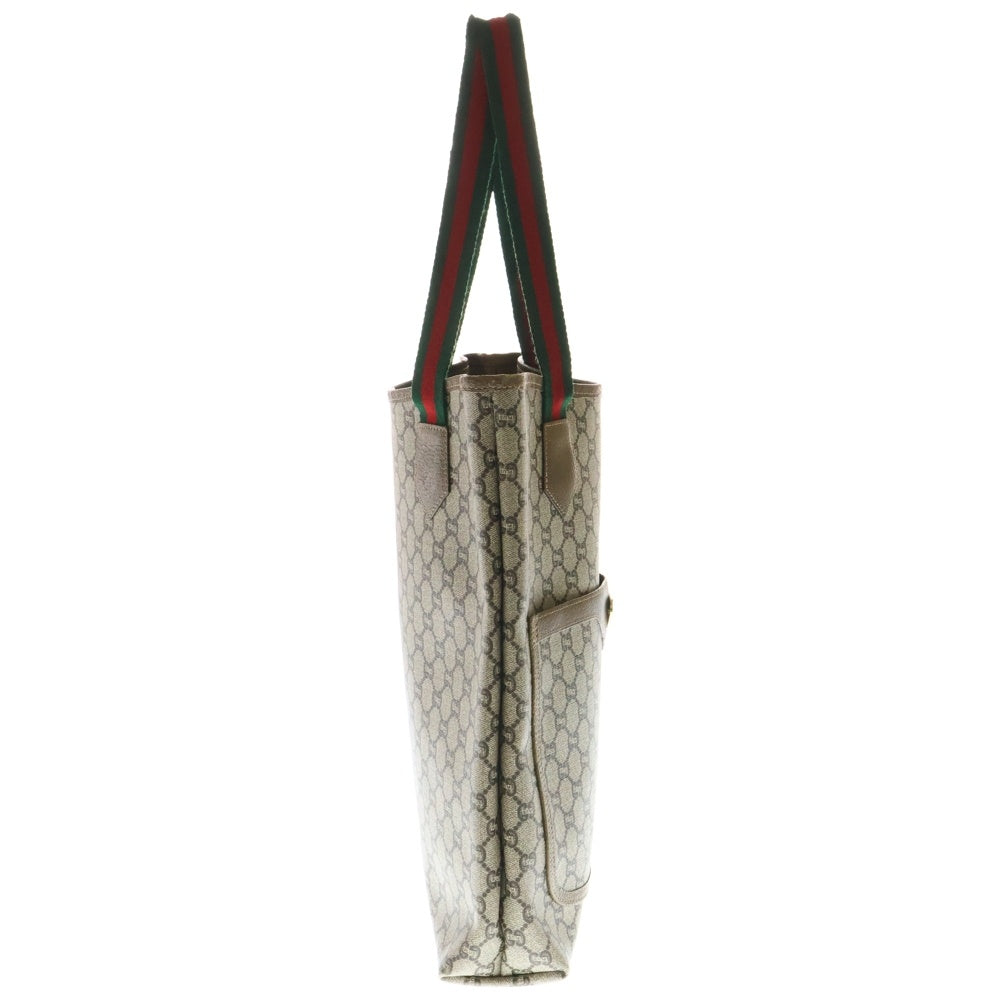 GUCCI(グッチ) オールドグッチ シェリーライン トートバッグ ハンドバッグ ベージュ×ブラウン ゴールド金具 キャンバス