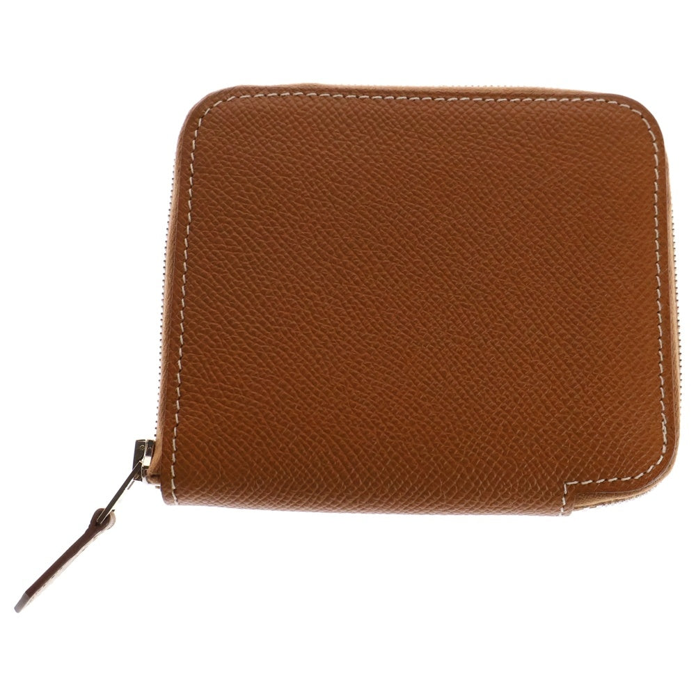 HERMES(エルメス) アザップコンパクト シルクイン 財布 コインケース ウォレット ブラウン 白ステッチ レザー シルバー金具 Z刻印