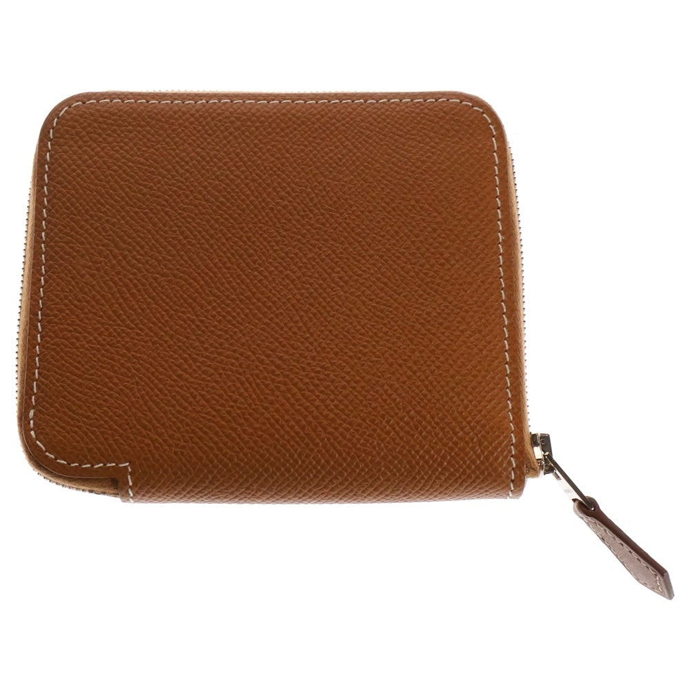 HERMES(エルメス) アザップコンパクト シルクイン 財布 コインケース ウォレット ブラウン 白ステッチ レザー シルバー金具 Z刻印