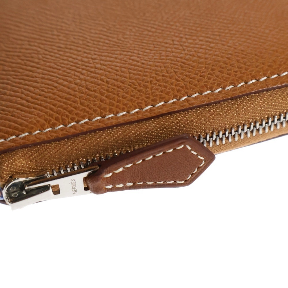 HERMES(エルメス) アザップコンパクト シルクイン 財布 コインケース ウォレット ブラウン 白ステッチ レザー シルバー金具 Z刻印