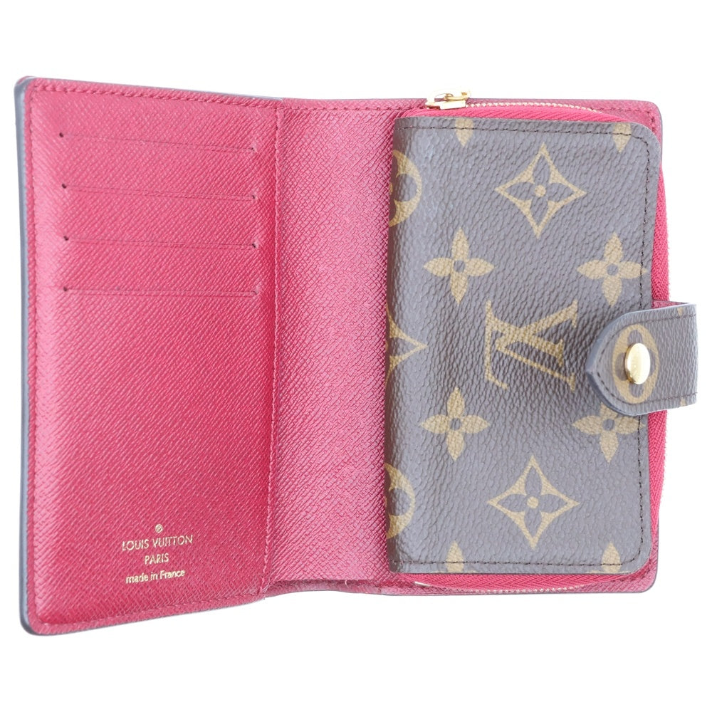 LOUIS VUITTON(ルイヴィトン) モノグラム ポルトフォイユ・ルー フューシャ コンパクトウォレット 二つ折り財布 コインケース ブラウン×ピンク ゴールド金具 M82377