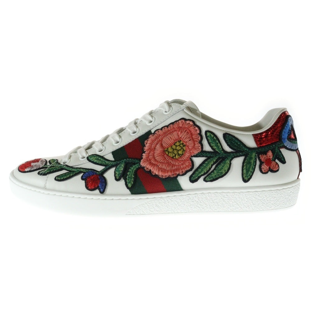 GUCCI(グッチ) エース シェリーライン フローラル フラワー エンブロイダリー ローカットシューズ スニーカー ホワイト/グリーン レディース 431917