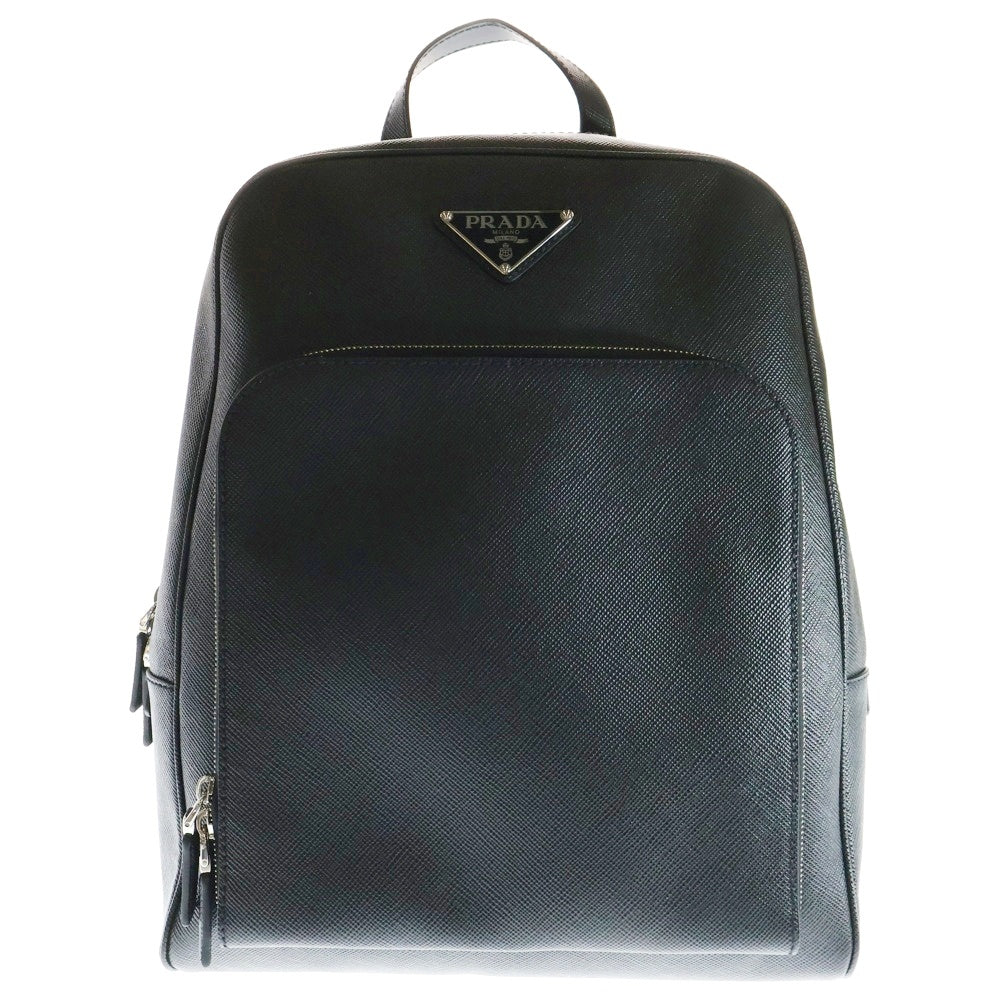 PRADA(プラダ) サフィアーノバックパック リュックサック ブラック シルバー金具 ロゴ三角プレート レザー 2VZ102