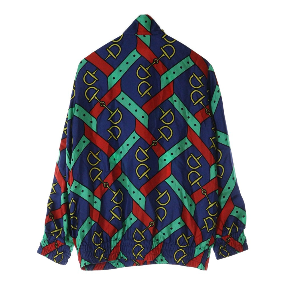 GUCCI(グッチ) 24SS ウェブ シェリーライン ホースビットプリント総柄 シルク ジップアップジャケット レッド/ブルー 743005 XJFJF