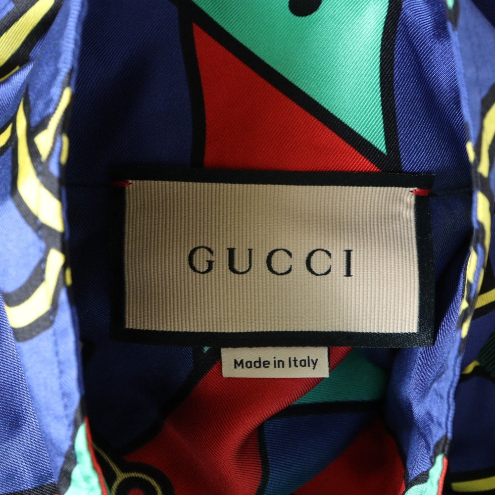 GUCCI(グッチ) 24SS ウェブ シェリーライン ホースビットプリント総柄 シルク ジップアップジャケット レッド/ブルー 743005 XJFJF