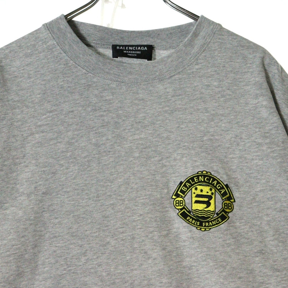 BALENCIAGA(バレンシアガ) 21AW エンブレム ロゴ刺繍 半袖Tシャツ カットソー グレー 612966 TLV61