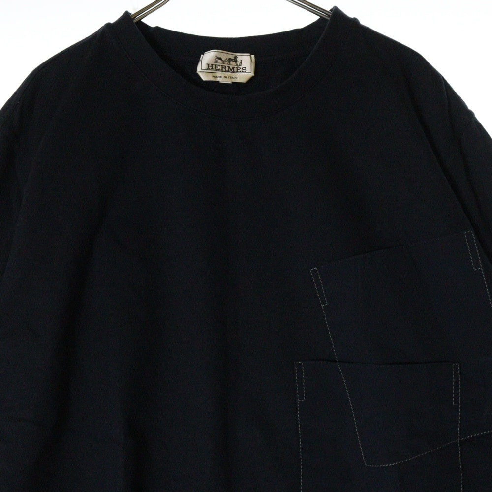 HERMES(エルメス) ポケットデザイン クルーネック ロングスリーブ 長袖Tシャツ カットソー ネイビー