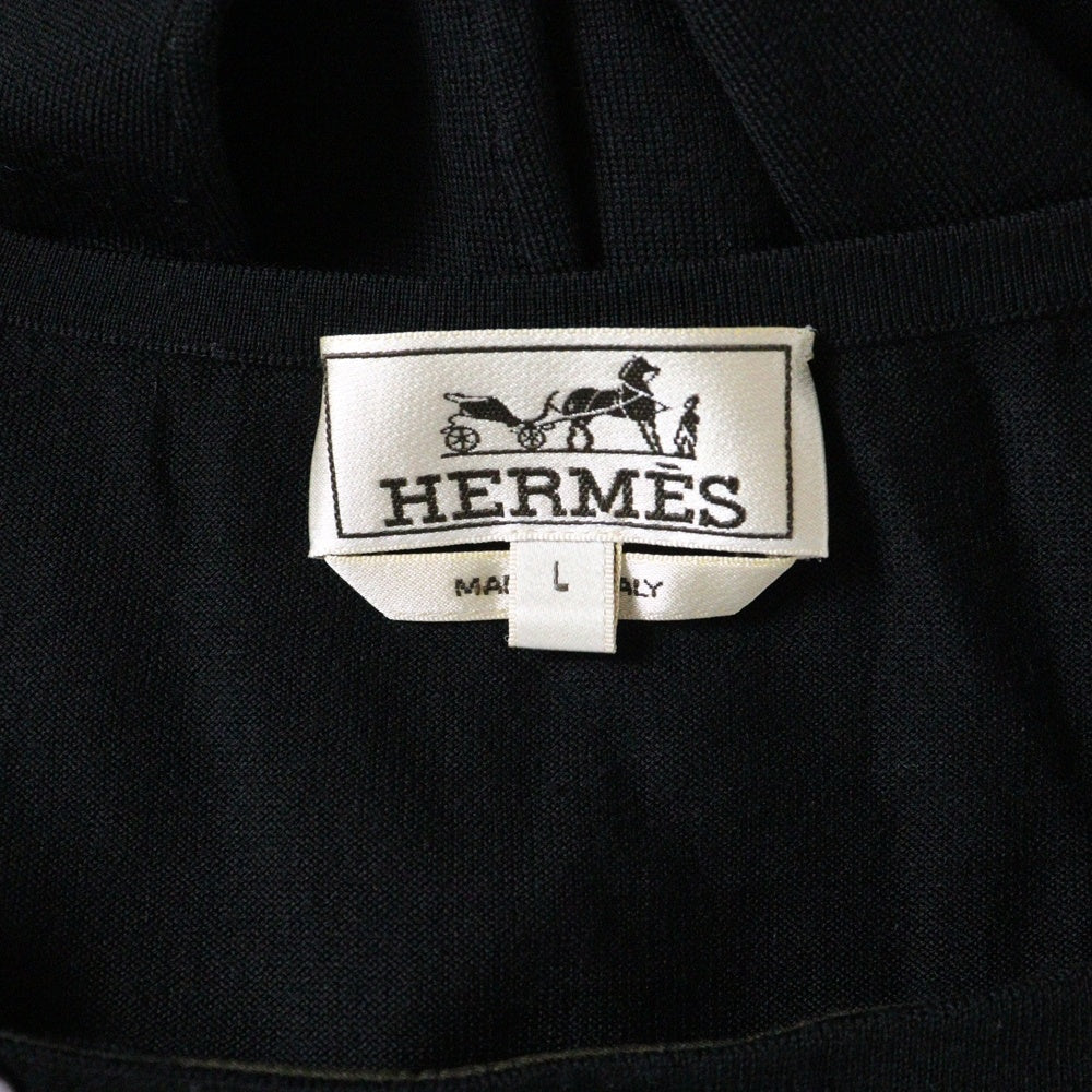 HERMES(エルメス) ボタンデザイン ウール シルク 長袖 ニット カットソー ブラック