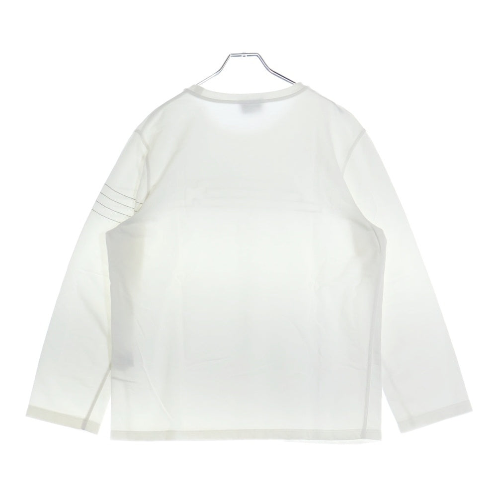 HERMES(エルメス) Hロゴ ステッチ デザイン クルーネック ロングスリーブ 長袖 Tシャツ カットソー ホワイト