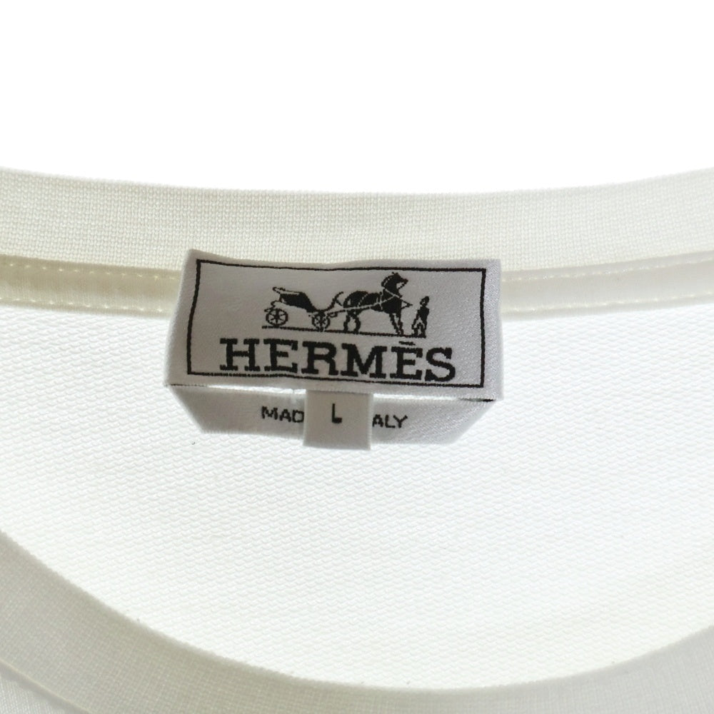 HERMES(エルメス) Hロゴ ステッチ デザイン クルーネック ロングスリーブ 長袖 Tシャツ カットソー ホワイト