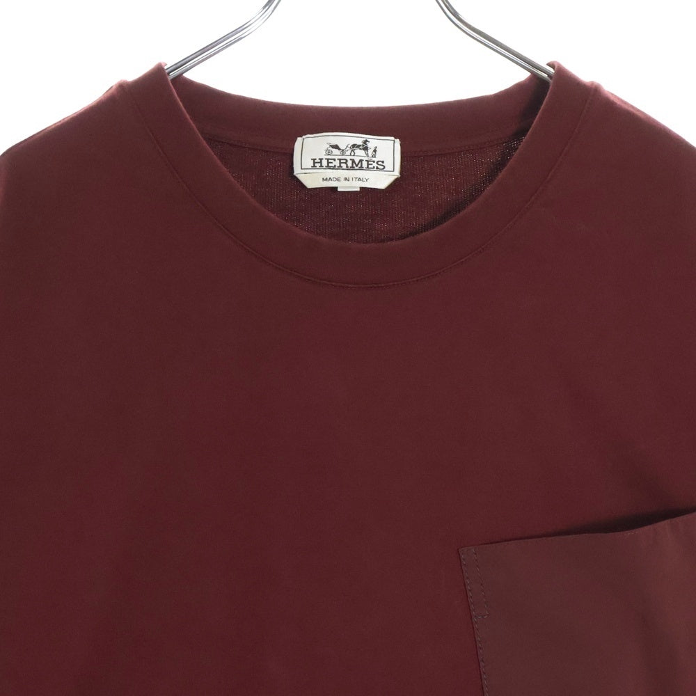 HERMES(エルメス) ポケットデザイン クルーネック ロングスリーブ 長袖Tシャツ カットソー ボルドー