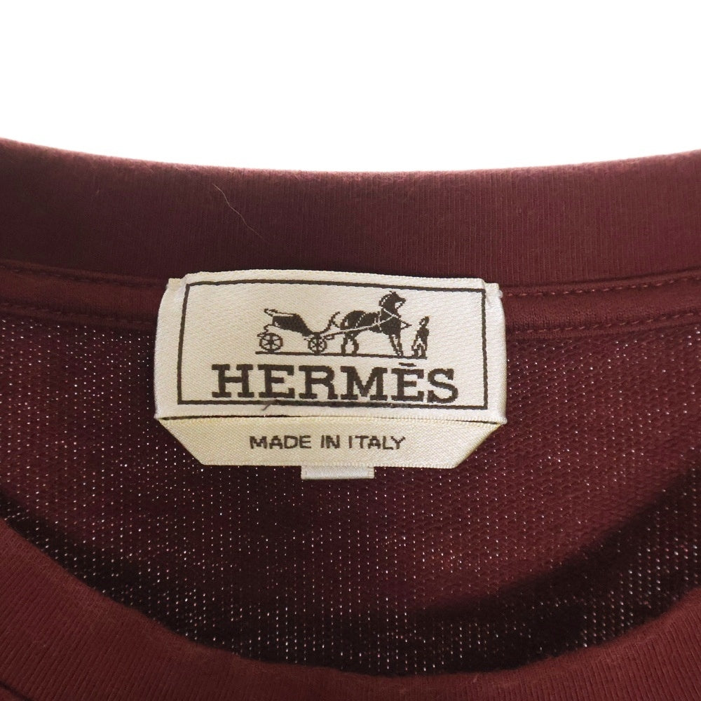 HERMES(エルメス) ポケットデザイン クルーネック ロングスリーブ 長袖Tシャツ カットソー ボルドー