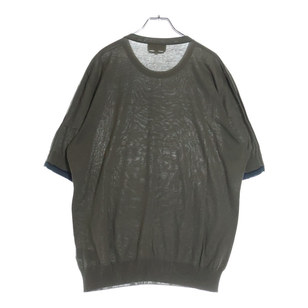 HERMES(エルメス) ショルダー リブ コットンニット クルーネック 半袖Tシャツ カットソー カーキ