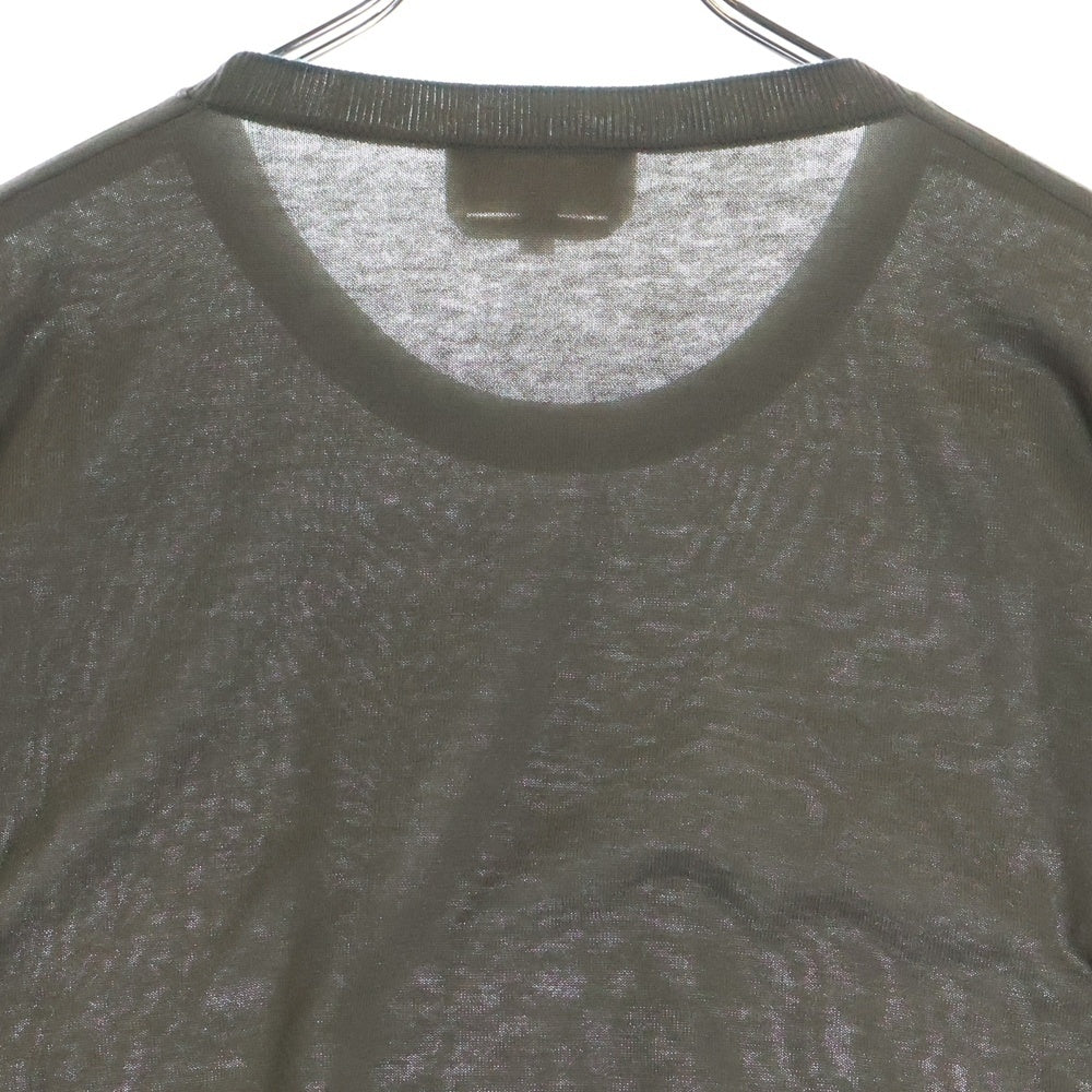 HERMES(エルメス) ショルダー リブ コットンニット クルーネック 半袖Tシャツ カットソー カーキ