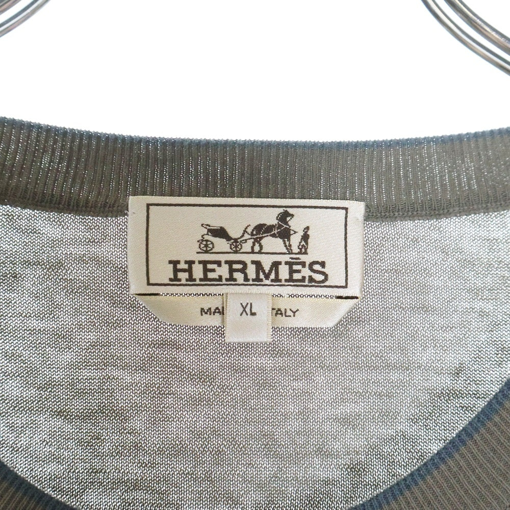 HERMES(エルメス) ショルダー リブ コットンニット クルーネック 半袖Tシャツ カットソー カーキ