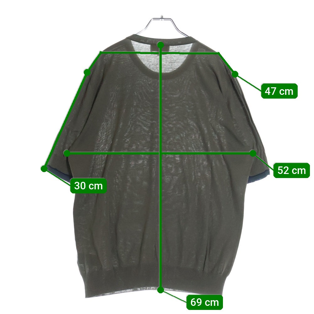 HERMES(エルメス) ショルダー リブ コットンニット クルーネック 半袖Tシャツ カットソー カーキ