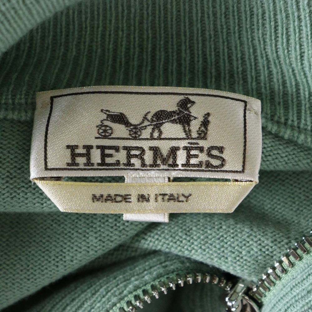 HERMES(エルメス) ハイネック ウール サイドライン ジップアップジャケット ドライバーズニット セーター グリーン/グレー