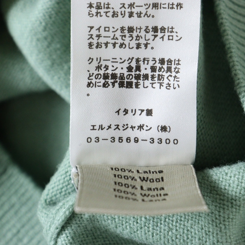 HERMES(エルメス) ハイネック ウール サイドライン ジップアップジャケット ドライバーズニット セーター グリーン/グレー