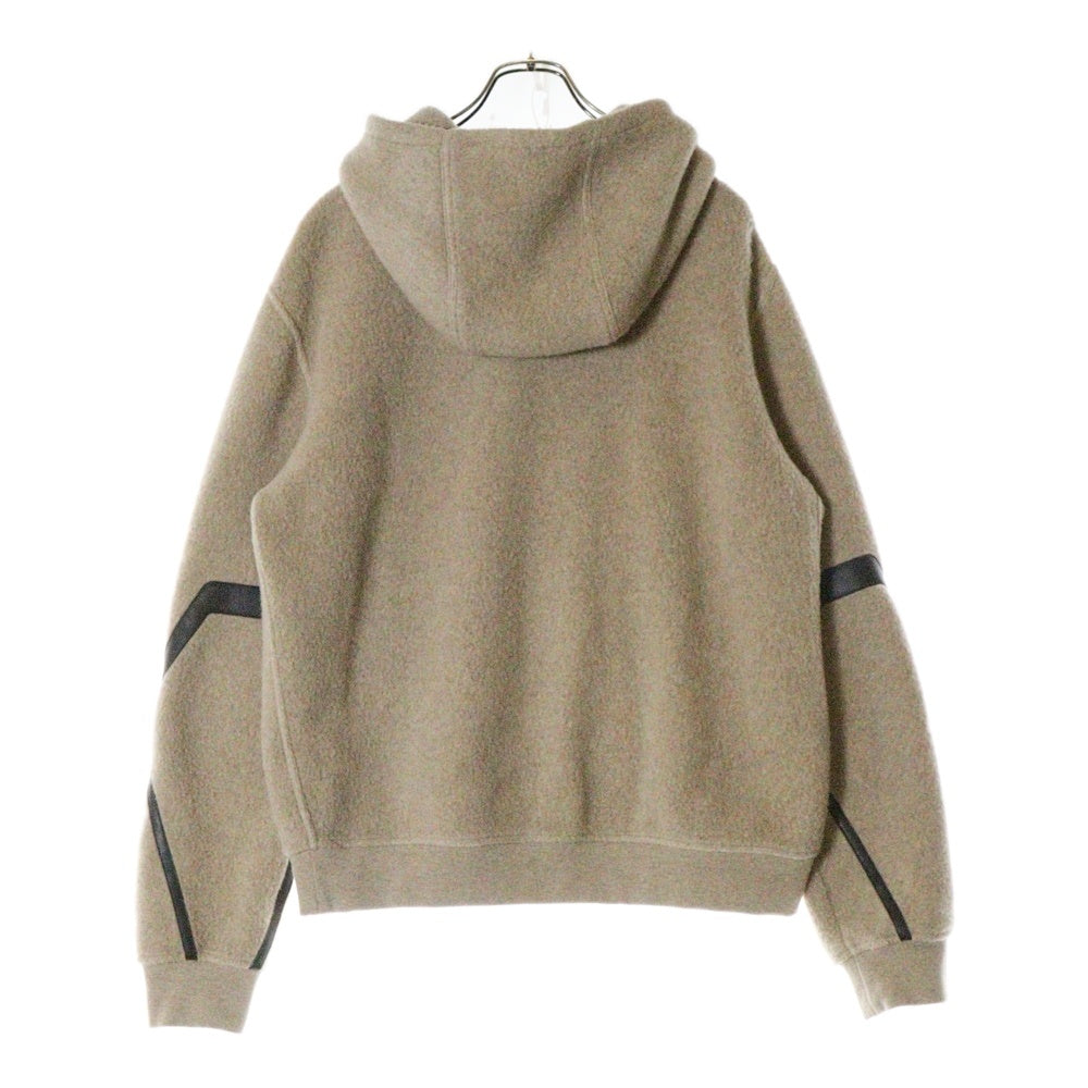 HERMES(エルメス) レザーパッチ カシミヤ混 ウール ニット ジップアップ パーカー フーディー ベージュ ブラウン