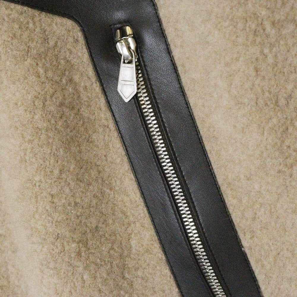 HERMES(エルメス) レザーパッチ カシミヤ混 ウール ニット ジップアップ パーカー フーディー ベージュ ブラウン