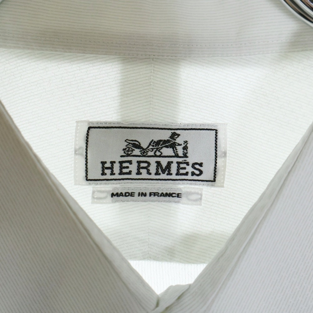 HERMES(エルメス) セリエカフスボタン ストライプ総柄 レギュラーカラー ロングスリーブ 長袖シャツ ライトグレー