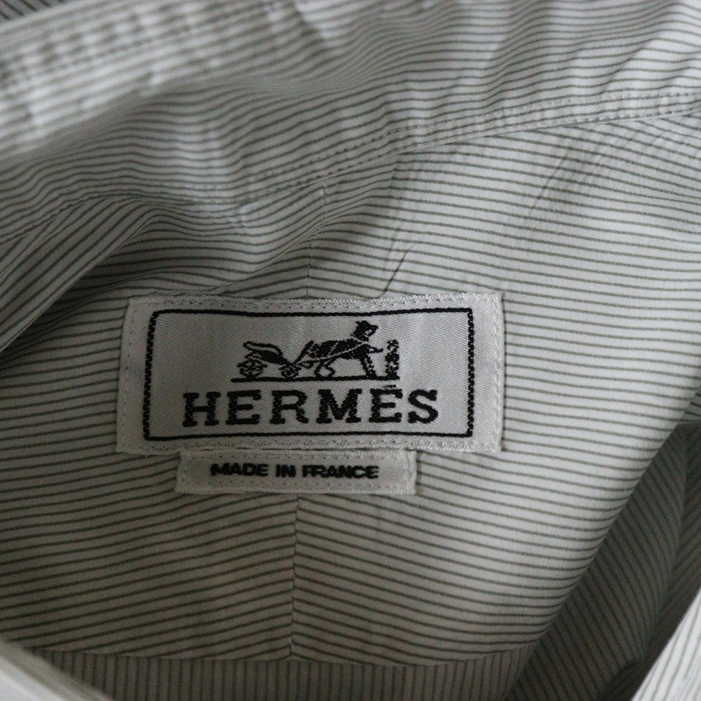 HERMES(エルメス) ハートHロゴ セリエカフスボタン ストライプ総柄 レギュラーカラー ロングスリーブ 長袖シャツ グレー