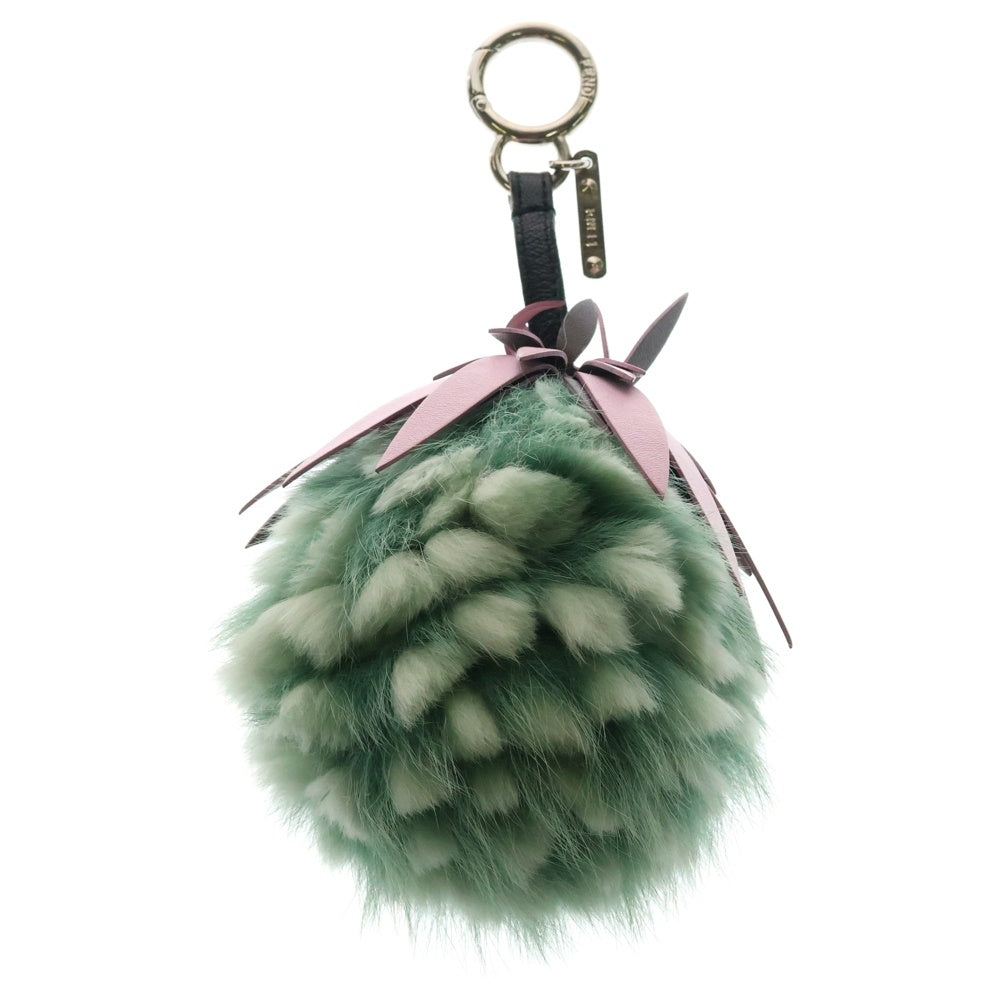 FENDI(フェンディ) フルーツバッグチャーム パイナップルモチーフ バッグチャーム キーホルダー シルバー金具 グリーン×ピンク シャドウフォックス×レザー