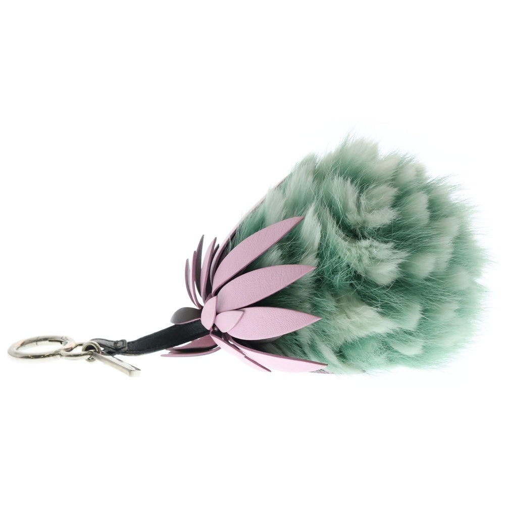 FENDI(フェンディ) フルーツバッグチャーム パイナップルモチーフ バッグチャーム キーホルダー シルバー金具 グリーン×ピンク シャドウフォックス×レザー