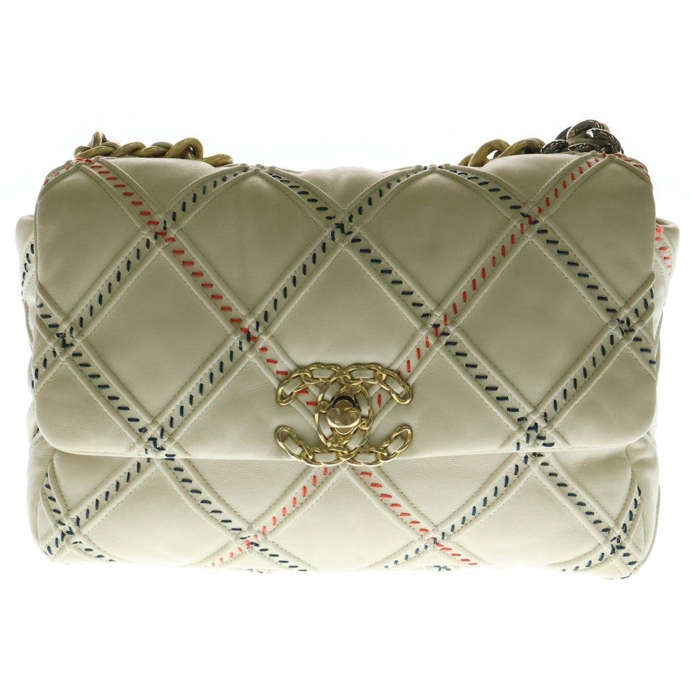 CHANEL(シャネル) ディズヌフ マトラッセル25 ココマーク ラムスキン レザー シングルフラップ チェーンショルダーバッグ ゴールド/シルバー金具 マルチカラーステッチ 31番台