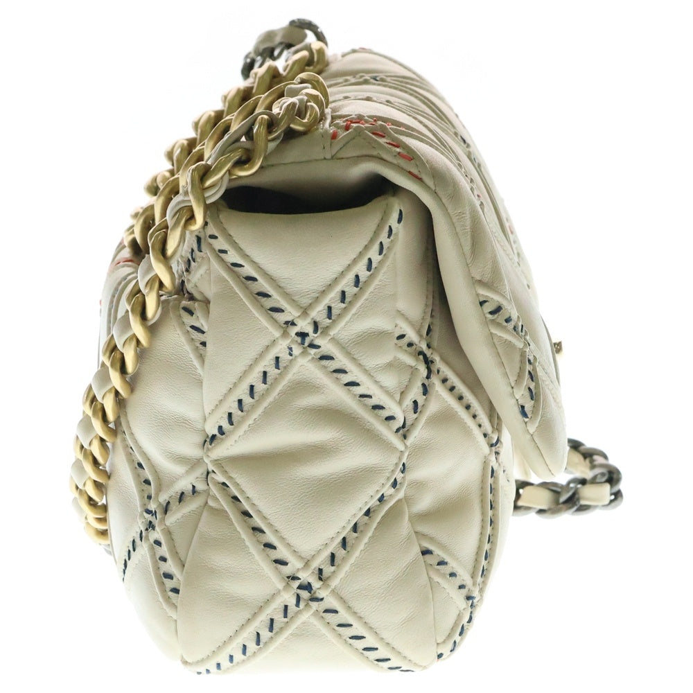 CHANEL(シャネル) ディズヌフ マトラッセル25 ココマーク ラムスキン レザー シングルフラップ チェーンショルダーバッグ ゴールド/シルバー金具 マルチカラーステッチ 31番台