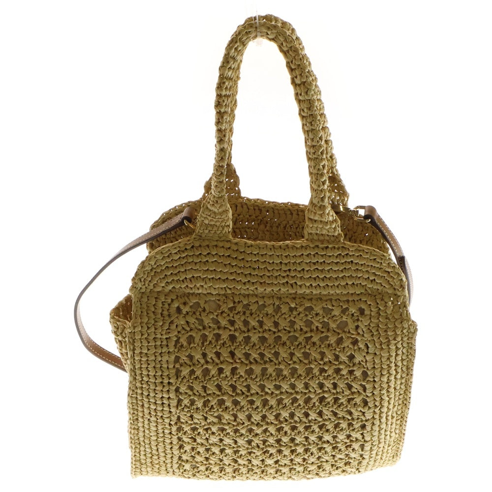 miumiu(ミュウミュウ) ラフィア エフェクトウーブン 2WAYトートバッグ ハンドバッグ ショルダーバッグ ミニバッグ ブラウン×ベージュ ゴールド金具