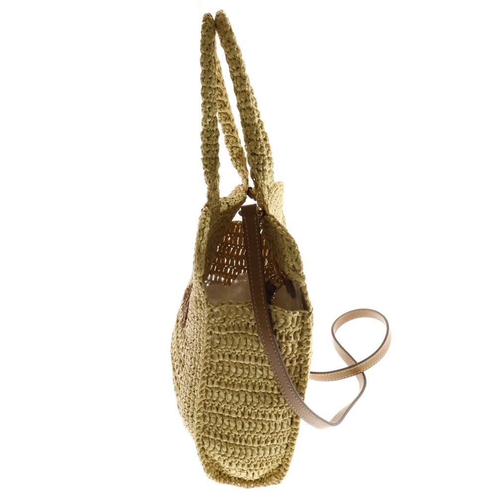 miumiu(ミュウミュウ) ラフィア エフェクトウーブン 2WAYトートバッグ ハンドバッグ ショルダーバッグ ミニバッグ ブラウン×ベージュ ゴールド金具