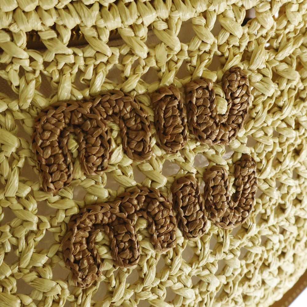 miumiu(ミュウミュウ) ラフィア エフェクトウーブン 2WAYトートバッグ ハンドバッグ ショルダーバッグ ミニバッグ ブラウン×ベージュ ゴールド金具