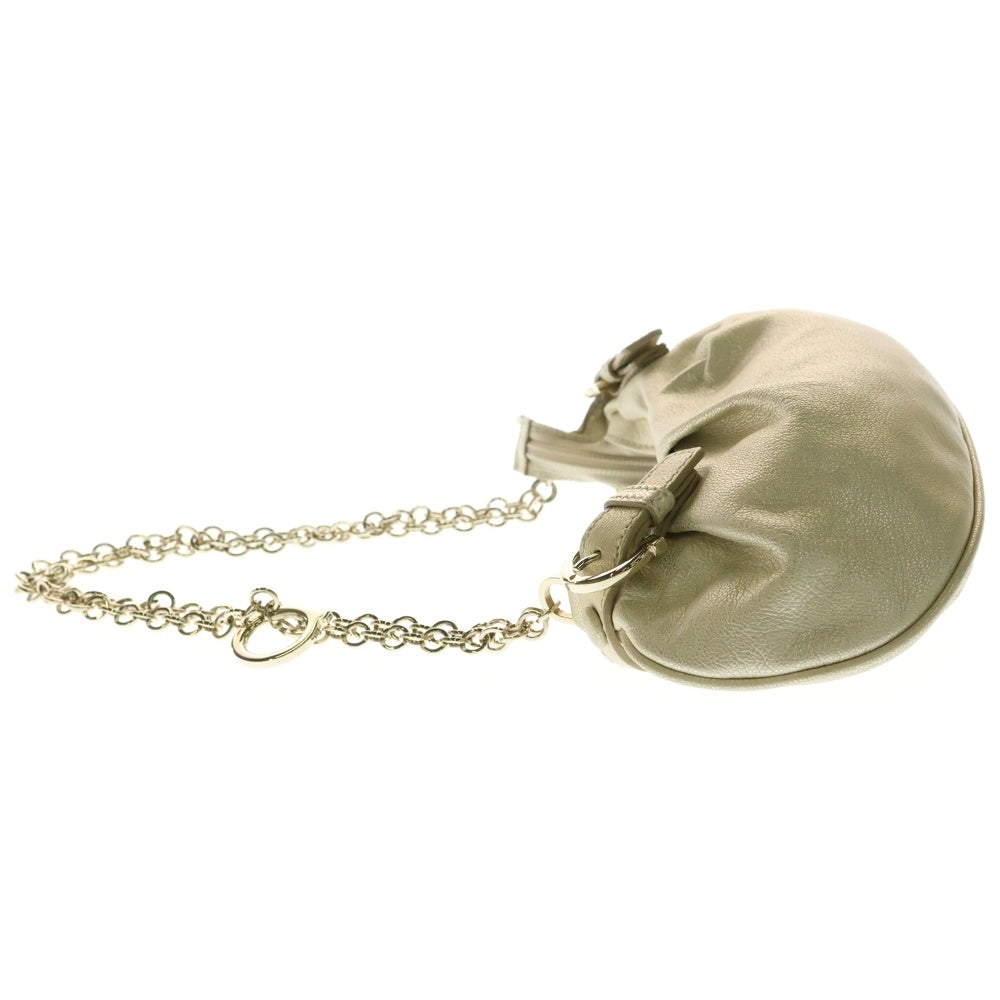 Salvatore Ferragamo(サルヴァトーレ フェラガモ) ガンチーニ メタリックレザー チェーンショルダーバッグ ゴールド金具 アイボリー